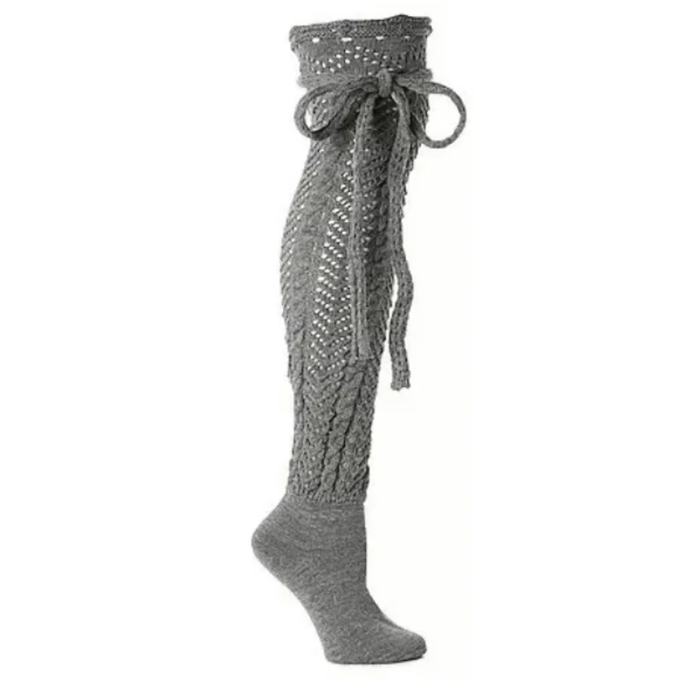 MeMoí Knit Pointelle Bow Knit OTK Boot Sock
